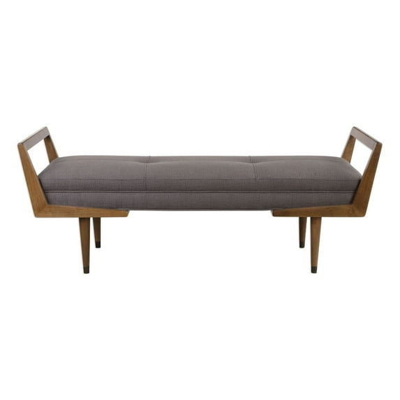 Uttermost Waylon Wood Metal and Fabric Tufted Bench in Taupe and Oak
