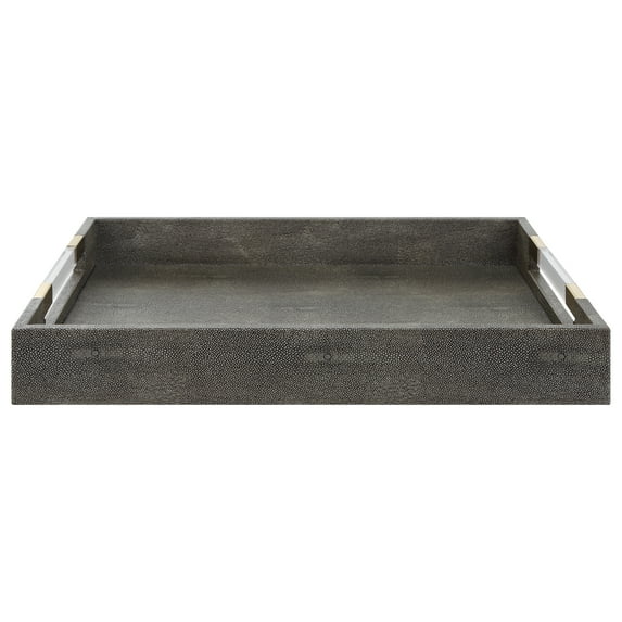 Uttermost Wessex 19x14" Contemporary Wood Tray in Gray and Aged Gold
