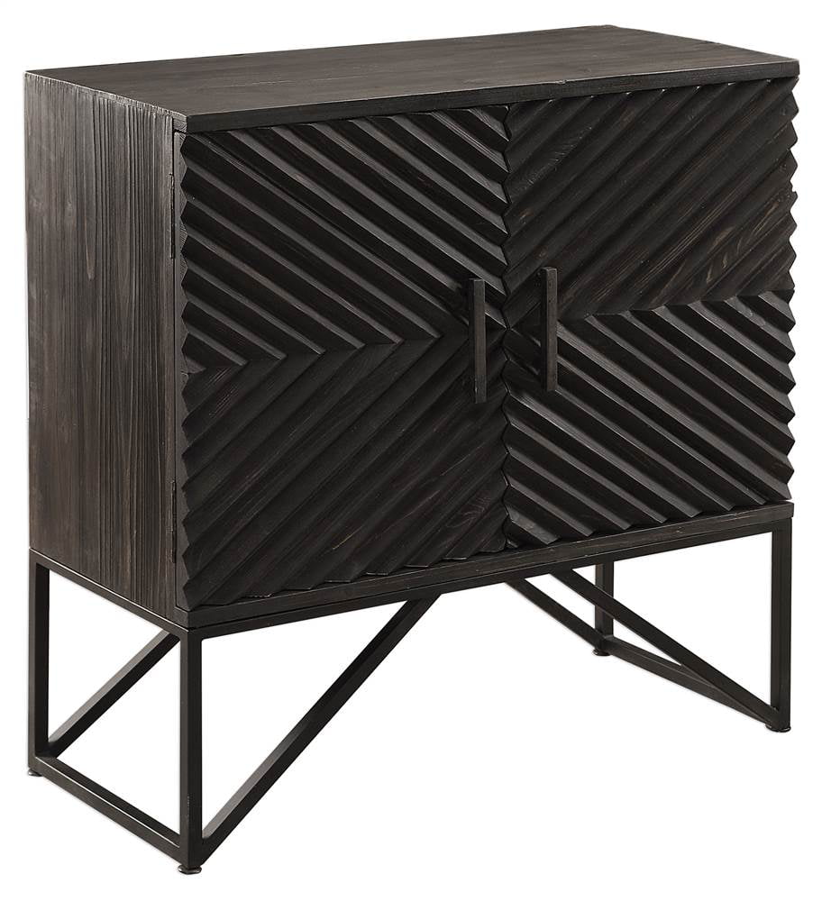Zadie Ebony Chevron 36" Iron and Wood Accent Cabinet