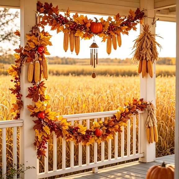 UttpKLBx Artificial Maple Leaf Pumpkin Vines, Fall Garland for Thanksgiving Halloween Mantel Table Decor, 39.4 Inch