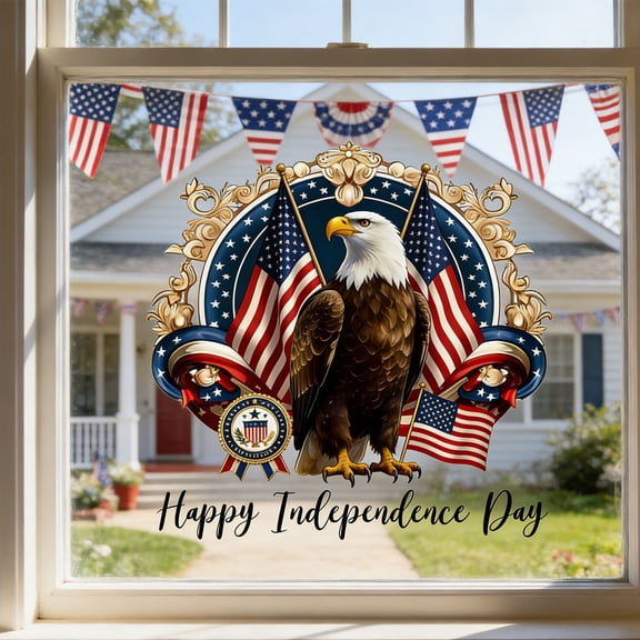 UttpKLBx Happy Independence Day Eagle Window Cling, 4th of July Patriotic Raptor Decal, Home Glass Door Sticker Decoration, 38x38cm