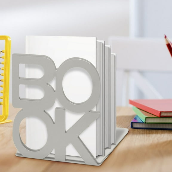 UttpKLBx Home Decor Clearance 2 Pairs Bookends, Book, Letter Pattern Metal Book Stand Supports for Bookshelf Decoration Gift College Student Gifts (White)
