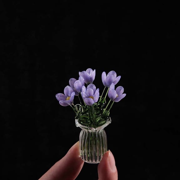 UttpKLBx Purple Handmade Glass Simulated Flower - Mini Flower Bouquet Ornament for Desk Home Decor Gift