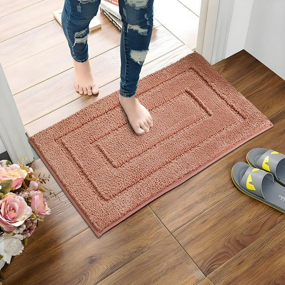 UttpKLBx Rubber Backed Bathroom Mats Quick Dry Bath Mat Low Pile Bathroom Rug Memory Foam Toilet Mat Absorbent Bath Mat Rug, for Bathroom, Tub, Shower (Pink)