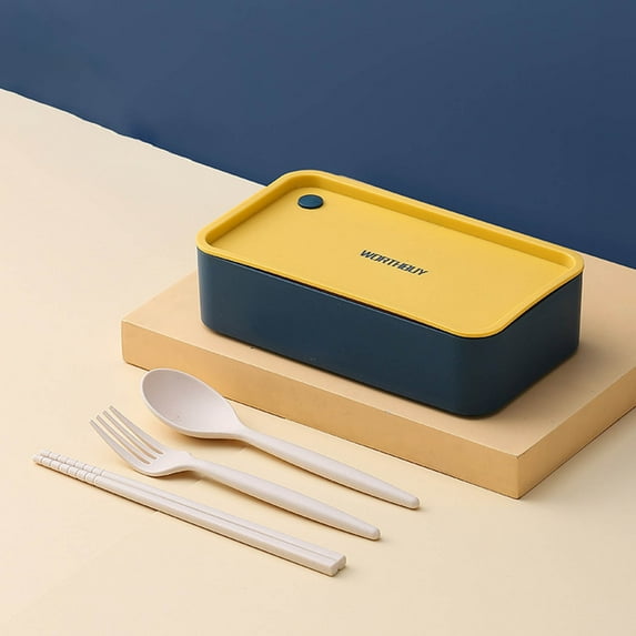 UttpKLBx Stackable Lunch Box Container Cute Lunch Box Containers Eco-Friendly Meal Prep Containers Wheat Straw Snack Box, Compartment Lunch Containers (Yellow)