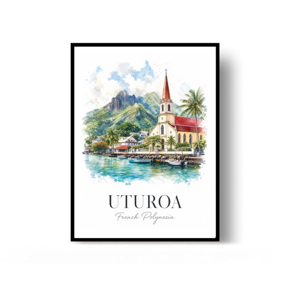 Uturoa French Polynesia Travel Poster Print Wall Decor