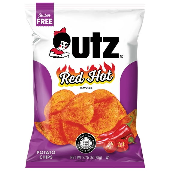 Utz Red Hot Potato Chips, 2.75 oz Snack Bags, 14 Count Pack