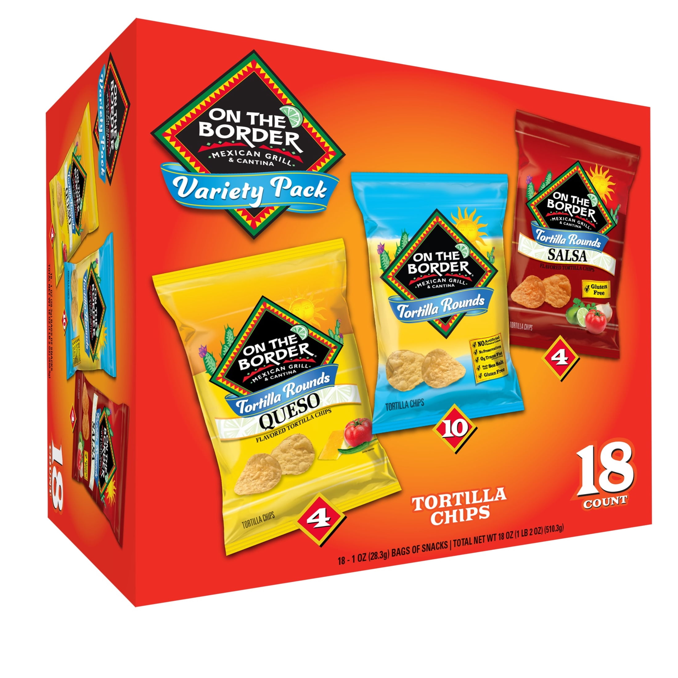 On The Border Tortilla Chips Rounds Variety Pack, 1 oz, 18 Count Box