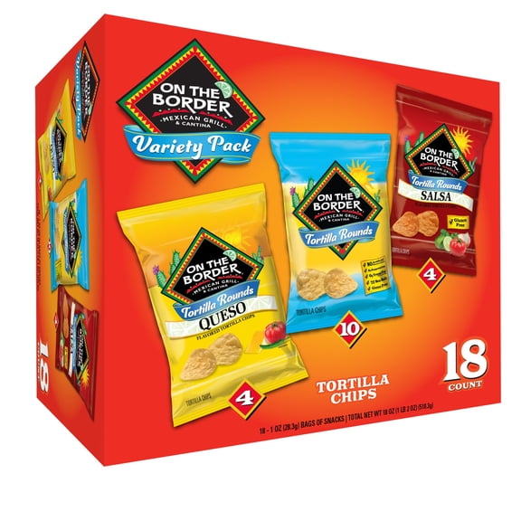 On The Border Tortilla Chips Rounds Variety Pack, 1 oz, 18 Count Box