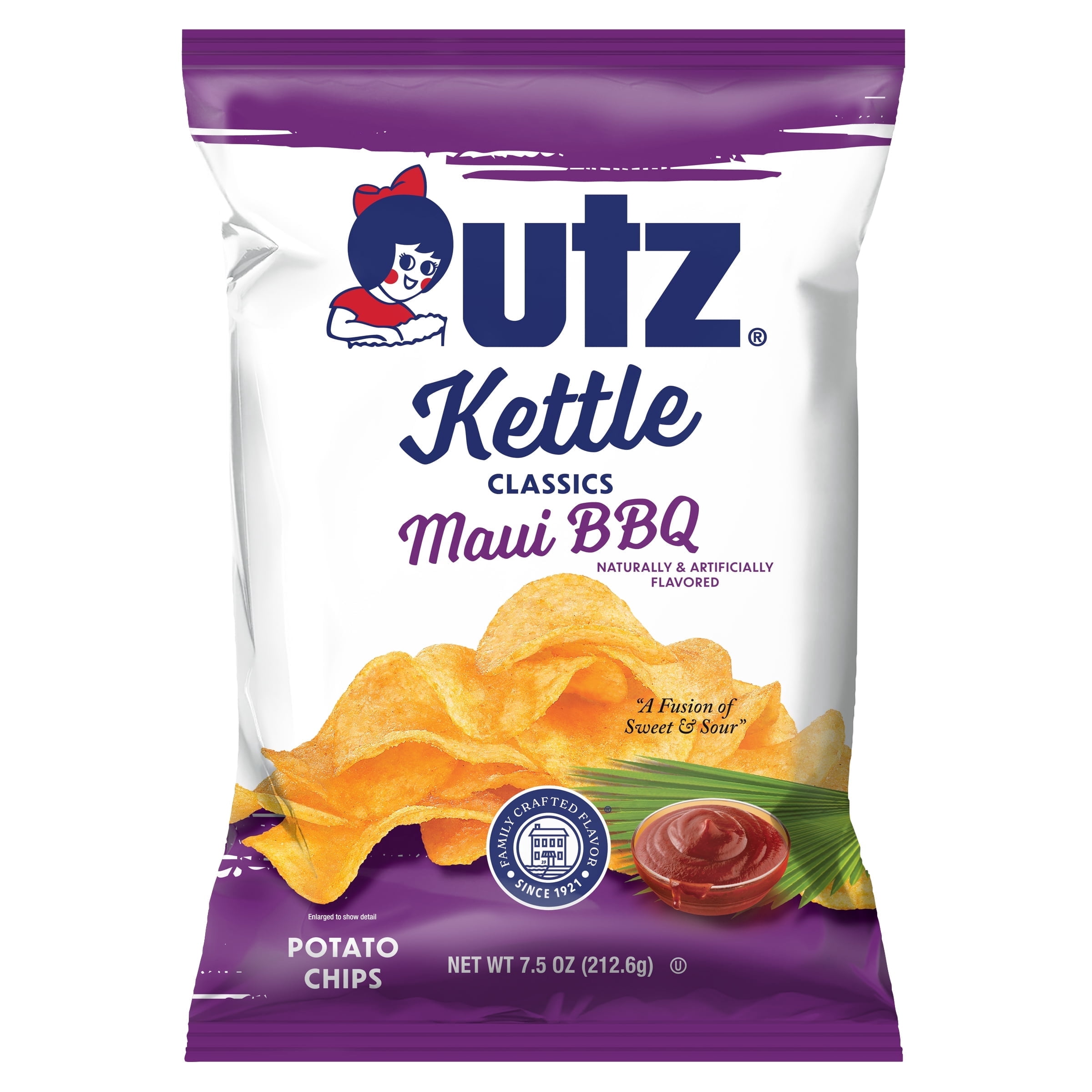 Utz Kettle Classics Maui BBQ Potato Chips, 7.5 oz Bags - Pack of 11