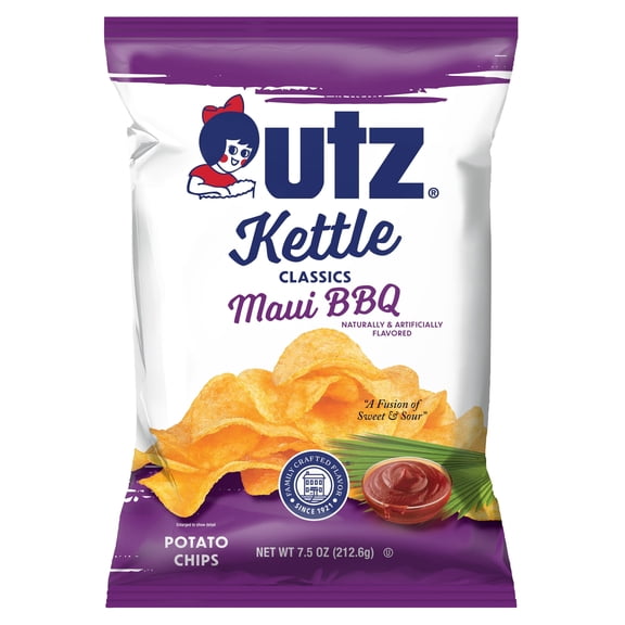 Utz Kettle Classics Maui BBQ Potato Chips, 7.5 oz Bags - Pack of 11