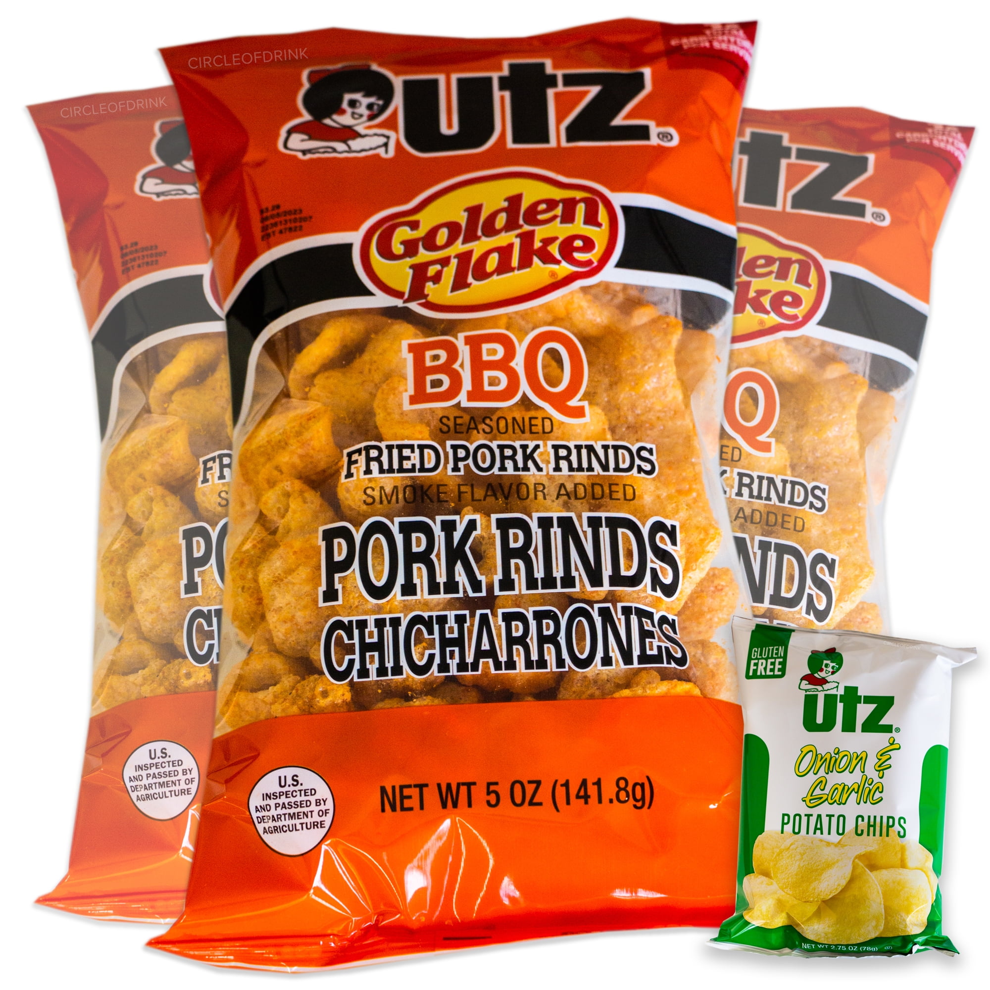 Utz BBQ Pork Rinds (3, 5oz bags) Variety Pack Light and Airy