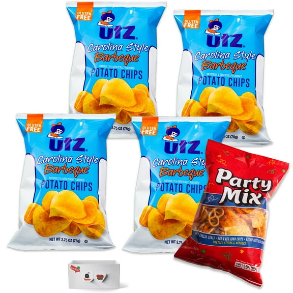 Utz Carolina Style BBQ Potato Chips (4, 2.75oz bags) - Sweet and Tangy - Party Mix (1, 8oz bag) - 5 Items Total