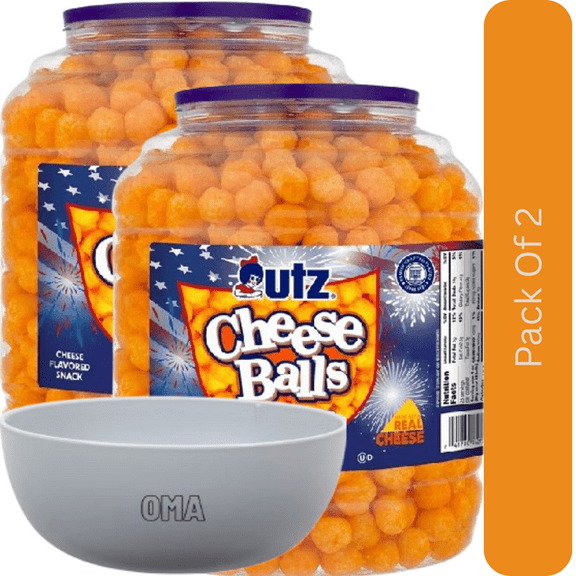 Utz Cheese Balls Snack Barrel, Classic Cheddar Flavor, 28 oz. With White Bowl By OMA