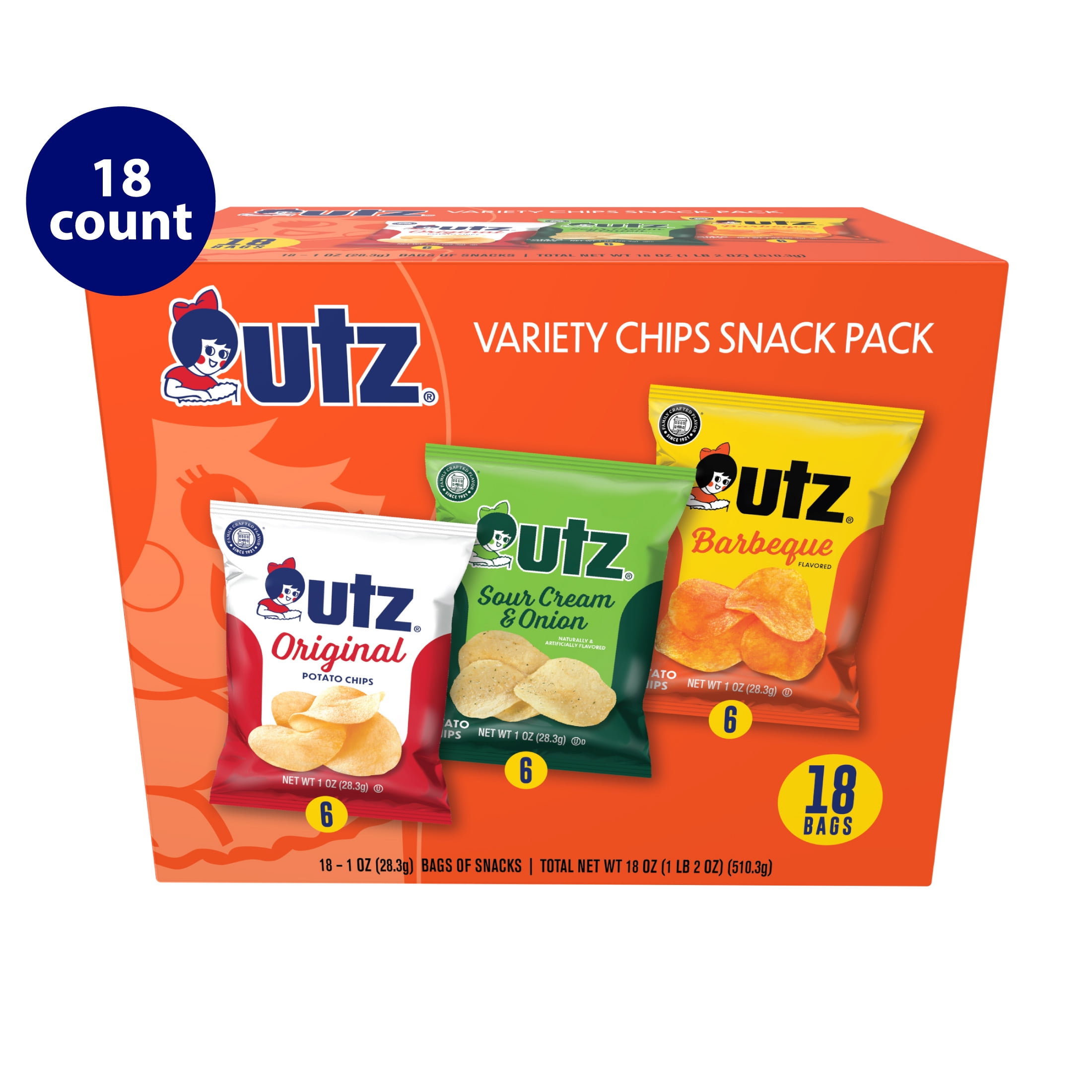 Utz Chip Pack, Variety Pack, GlutenFree, Potato Chips, 1 oz, 18 Count