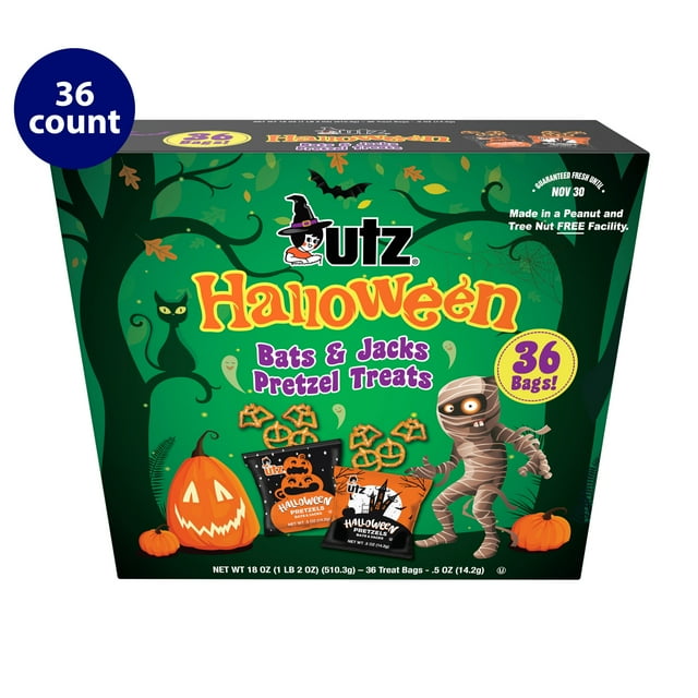 Utz Halloween Bats and Jacks Pretzel Treats Trick Snacks, Small Bags, Party Pack, 0.5 oz, 36