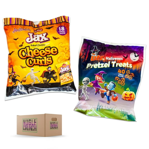 Utz Halloween Pretzel Treats (40, .5oz bags) - Bachman Jax Baked Cheddar Cheese Curls (18, .65oz bags) - Bundled by NobleCrunch - 2 Bags, 58 Treats Total
