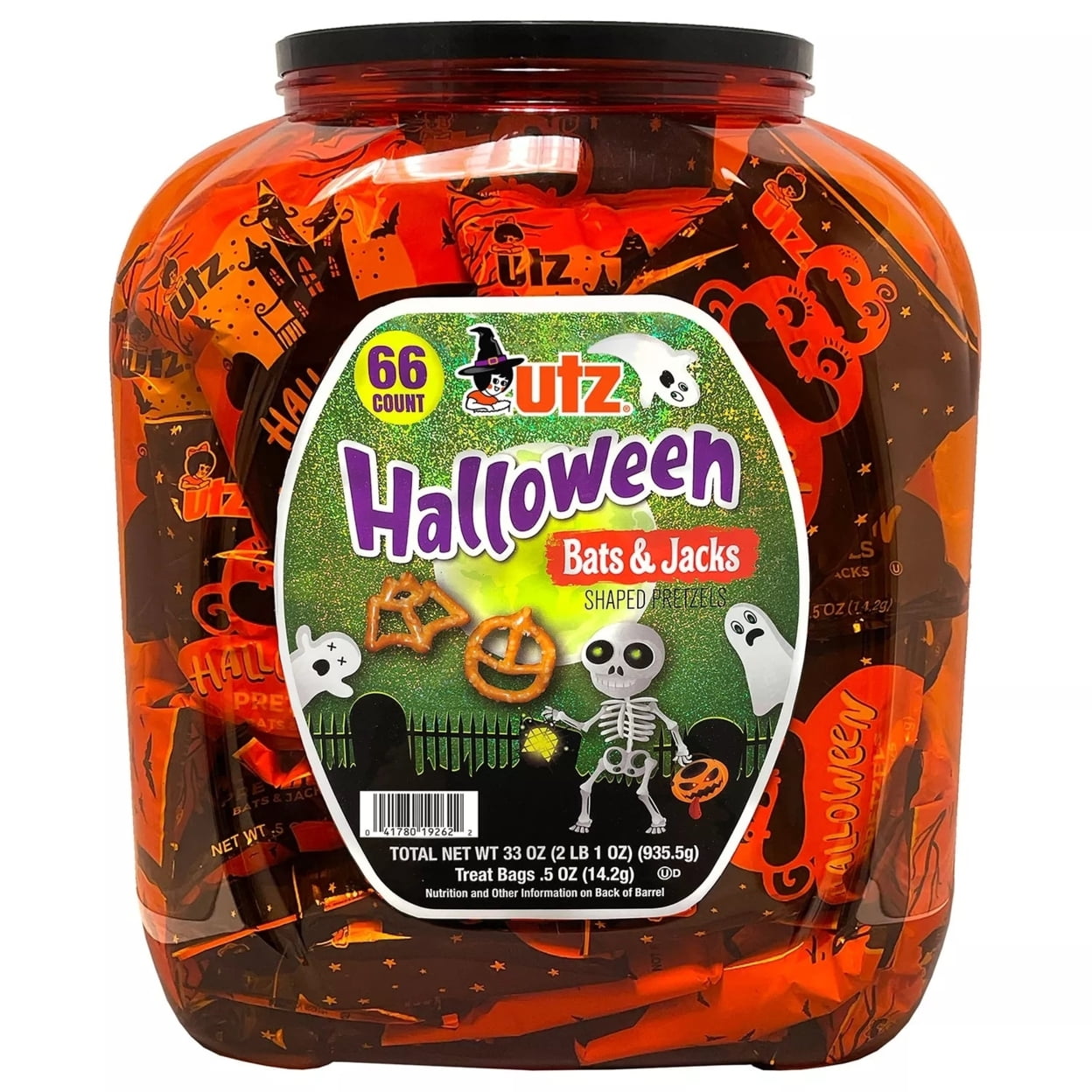 Utz Halloween Shaped Pretzel Treat Barrel (66 Count)