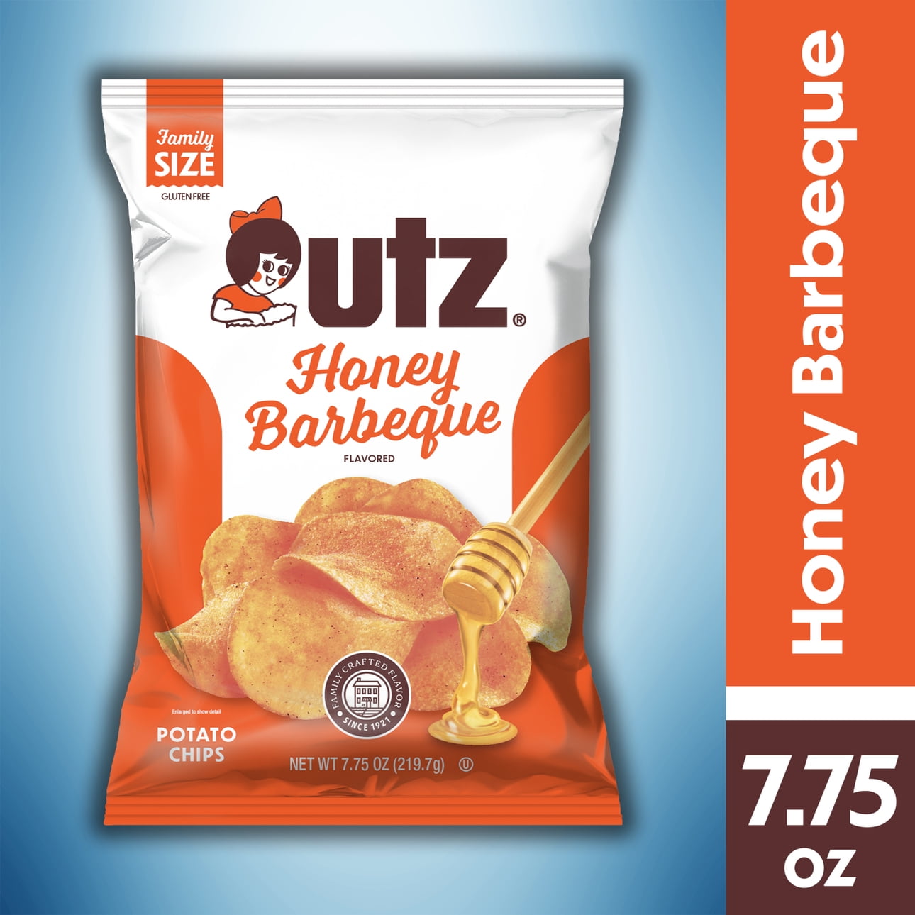 Utz Honey Barbeque Potato Chips, GlutenFree, Family Size, 7.75 oz Bag