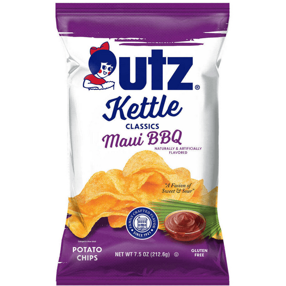 Utz Kettle Classics Maui BBQ Crunchy Potato Chips 7.5 oz. Bag (4 Bags)