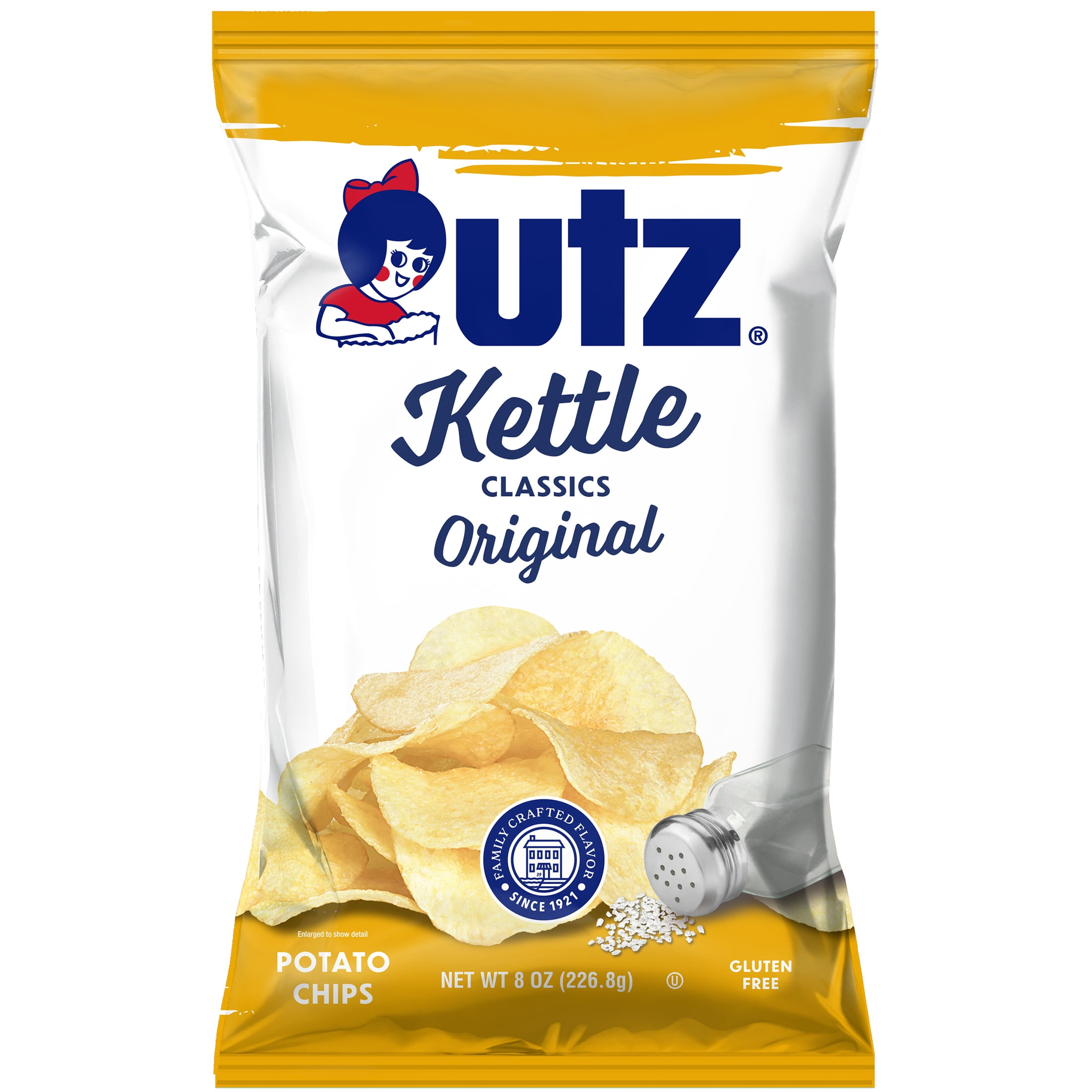 Utz Kettle Classics Original Potato Chips, Gluten-Free, 8 oz Bag
