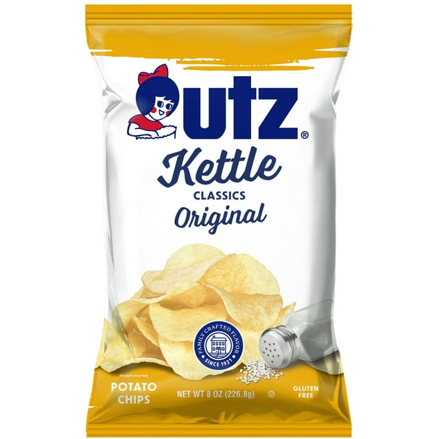 Utz Kettle Classics Original Potato Chips, GlutenFree, 8 oz Bag