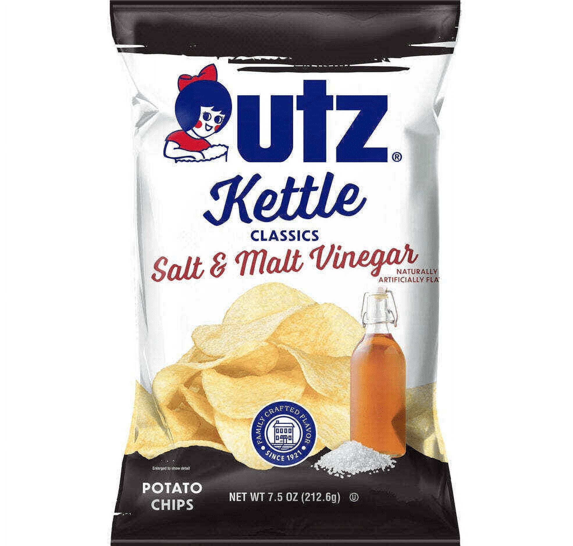 Utz Kettle Classics Salt & Malt Vinegar Crunchy Potato Chips 7.5 oz. Bag (4 Bags)