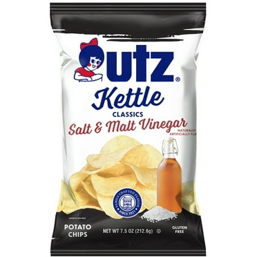Utz Kettle Classics Salt & Malt Vinegar Potato Chips, Gluten-Free, 7.5 oz