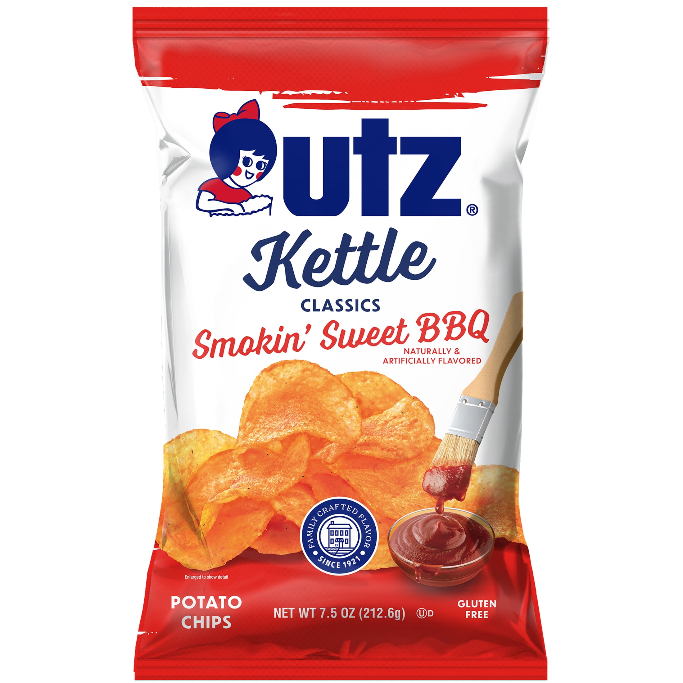 Utz Kettle Classics Smokin' Sweet BBQ Potato Chips, Gluten-Free, 7.5 oz Bag