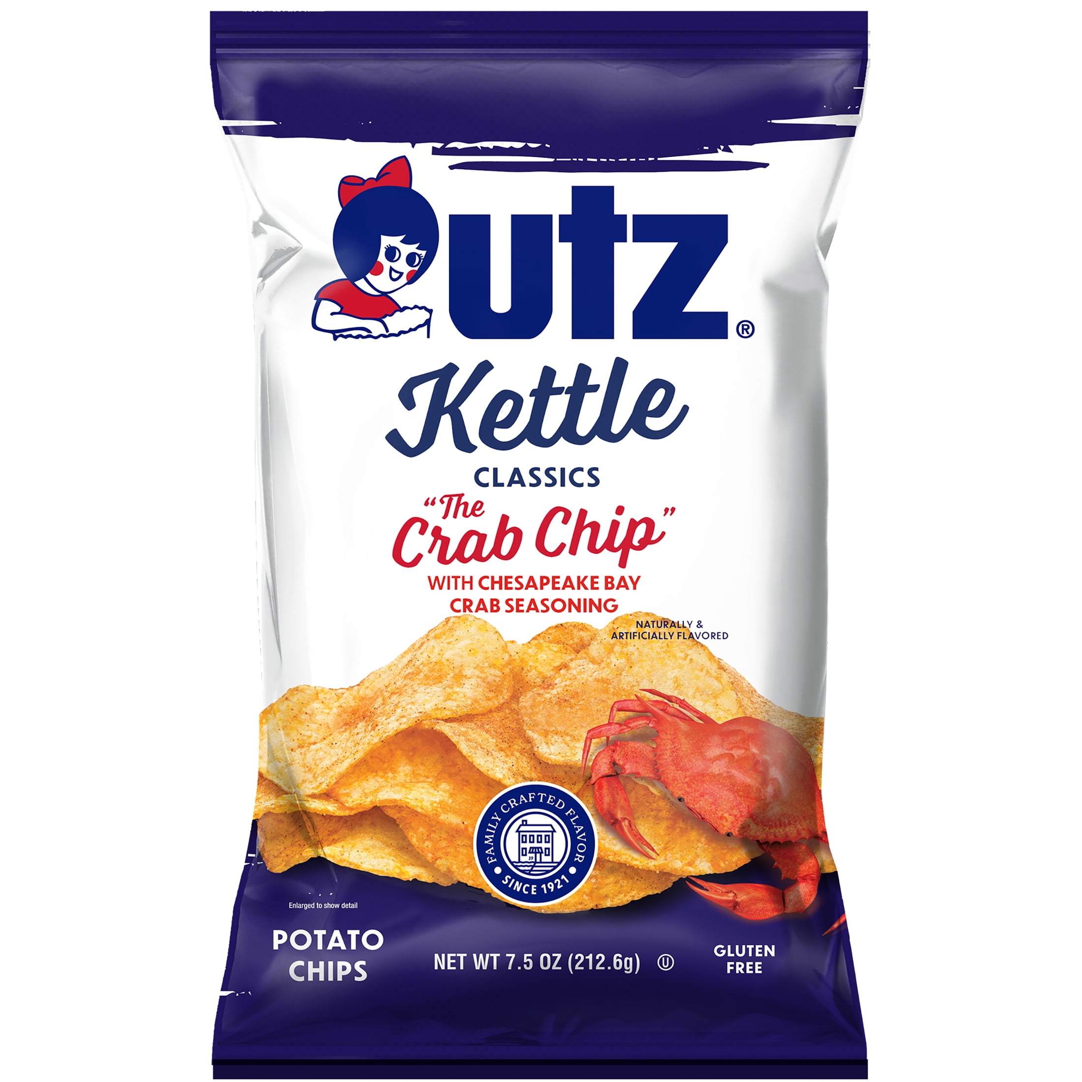 Utz Kettle Classics The Crab Chip Potato Chips, Gluten-Free, 7.5 oz Bag