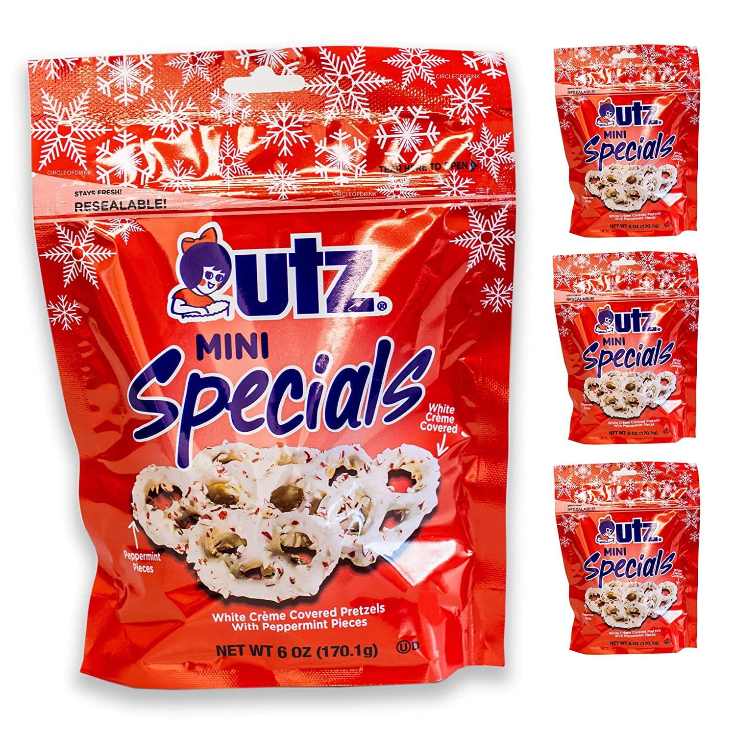 Utz Mini Specials Pretzels White Chocolate Covered with Peppermint