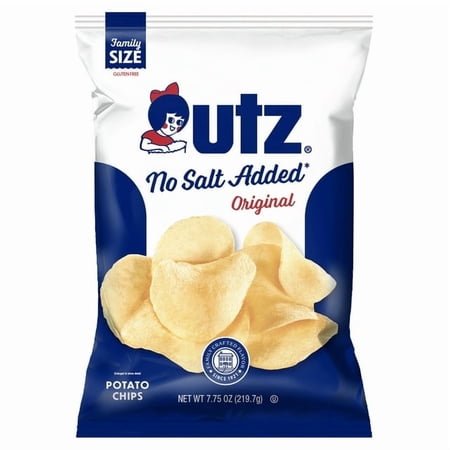 Utz No Salt Added Original Potato Chips Gluten-Free Family Size 7.75 oz Bag (Pack of 6)