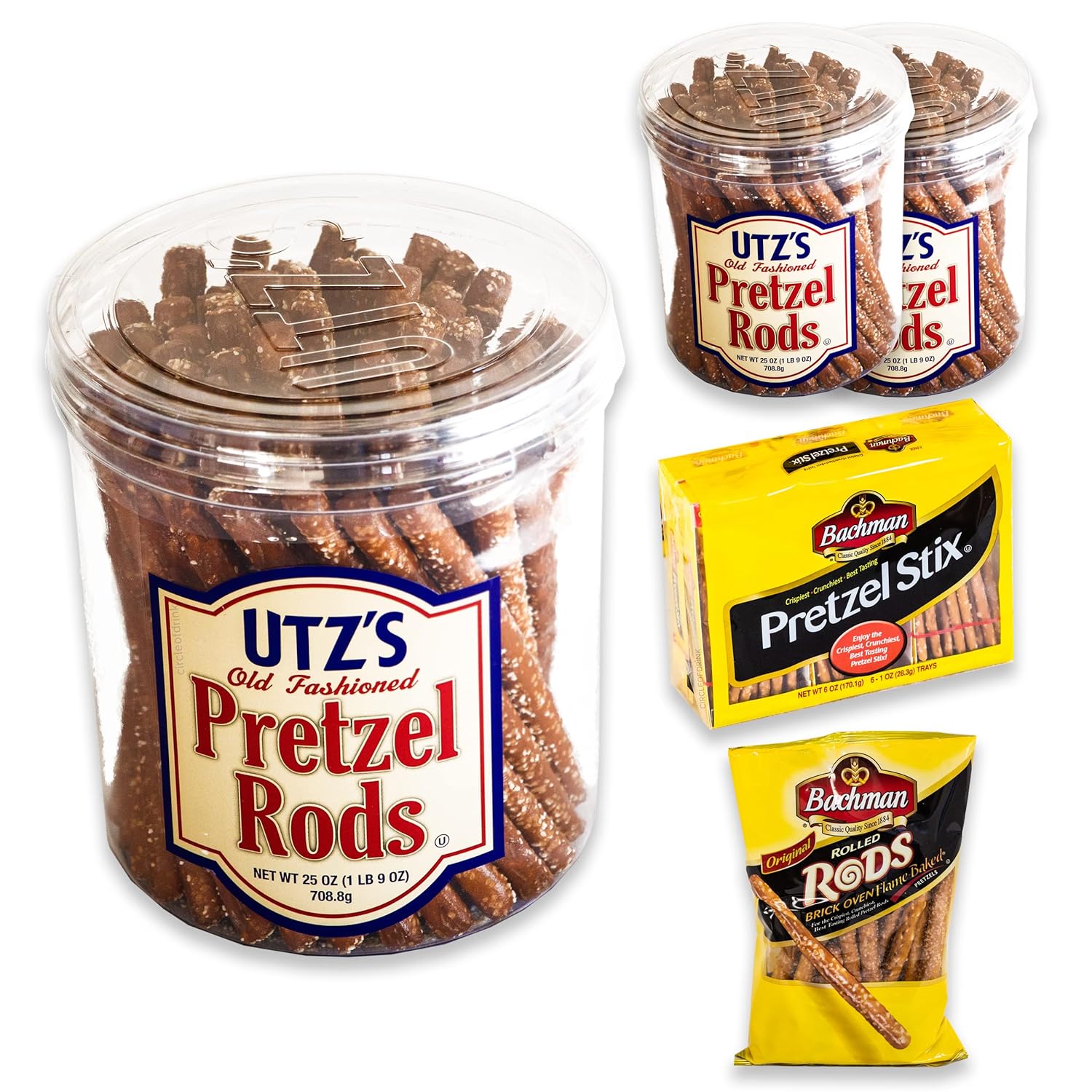 Utz Old Fashioned Pretzel Rods (3, 25Oz Barrels) Variety Pack Bachman Pretzel Stix (1, 61Oz