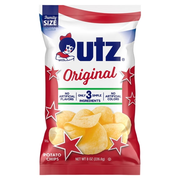 Utz Original Potato Chips, Gluten-Free, 8 oz Family Size Bag