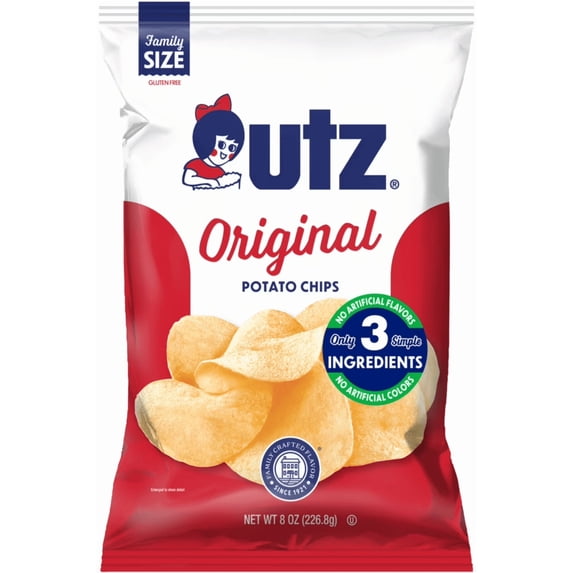 Utz Original Potato Chips, Gluten-Free, 8 oz Family Size Bag