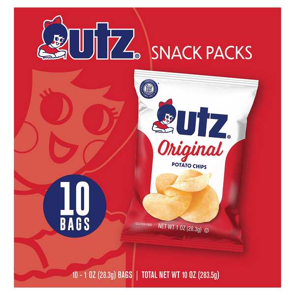 Utz Original Potato Chips Snack Pack 10 Count Bags, 2Pack Carton