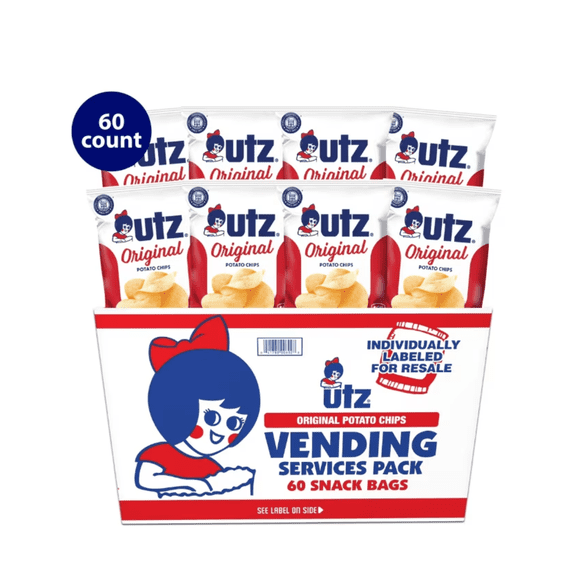 Utz Original Potato Chips Vending Services Pack, Classic Salted Chips, 60 Count Individual Bags (1 oz Each)