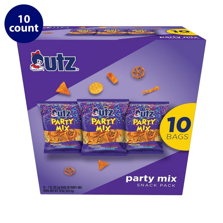 Utz Party Mix Snack Pack, 10 Count, 1 oz Bags, Salty Flavors