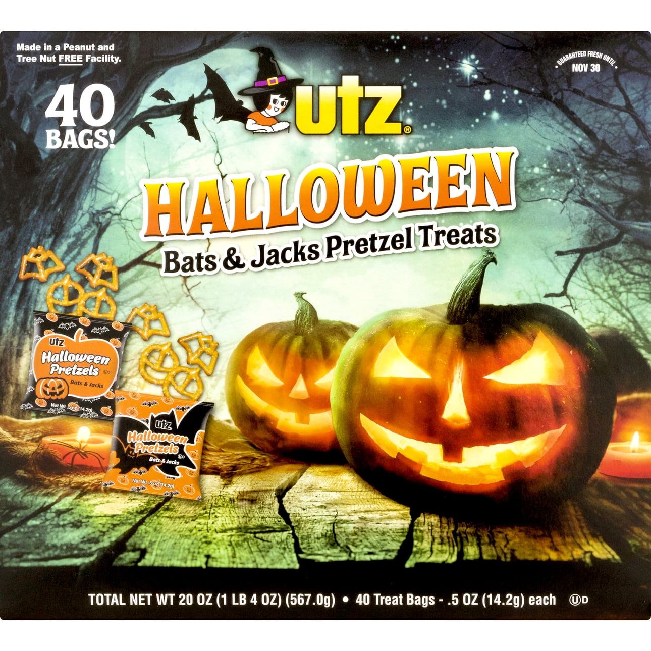 Utz Pretzel Treats, Bats & Jacks, Halloween, 40 Treat Bags, Box