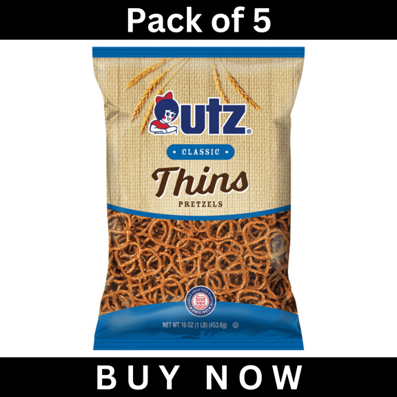 Utz Pretzels, Classic Thins, Lightly Salted, 16 oz (Pack of 5)