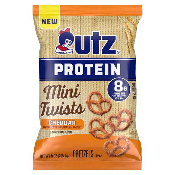 Utz Protein Cheddar Mini Twist Pretzels, 9 oz - Pack of 12