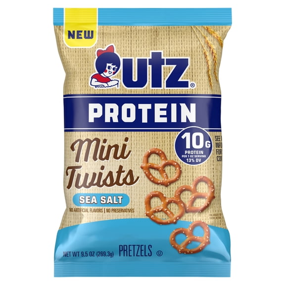Utz Protein Sea Salt Mini Twist Pretzels, 9.5 oz - Pack of 12