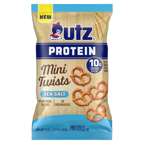 Utz Protein Sea Salt Mini Twists Pretzels, 20 oz