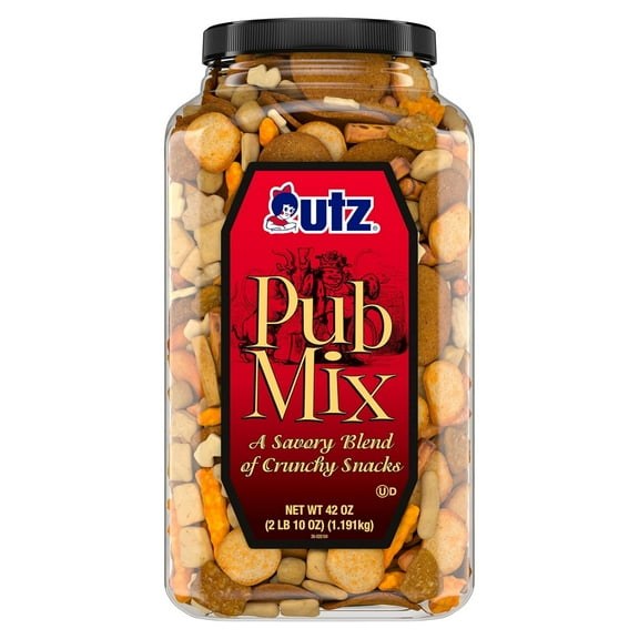 Utz Pub Mix,UMRT42 Oz. Barrel, Savory Snack Mix with a Blend of Crunchy Flavors for a Tasty Party Snack, Resealable Container, Trans-Fat Free and Kosher Certified