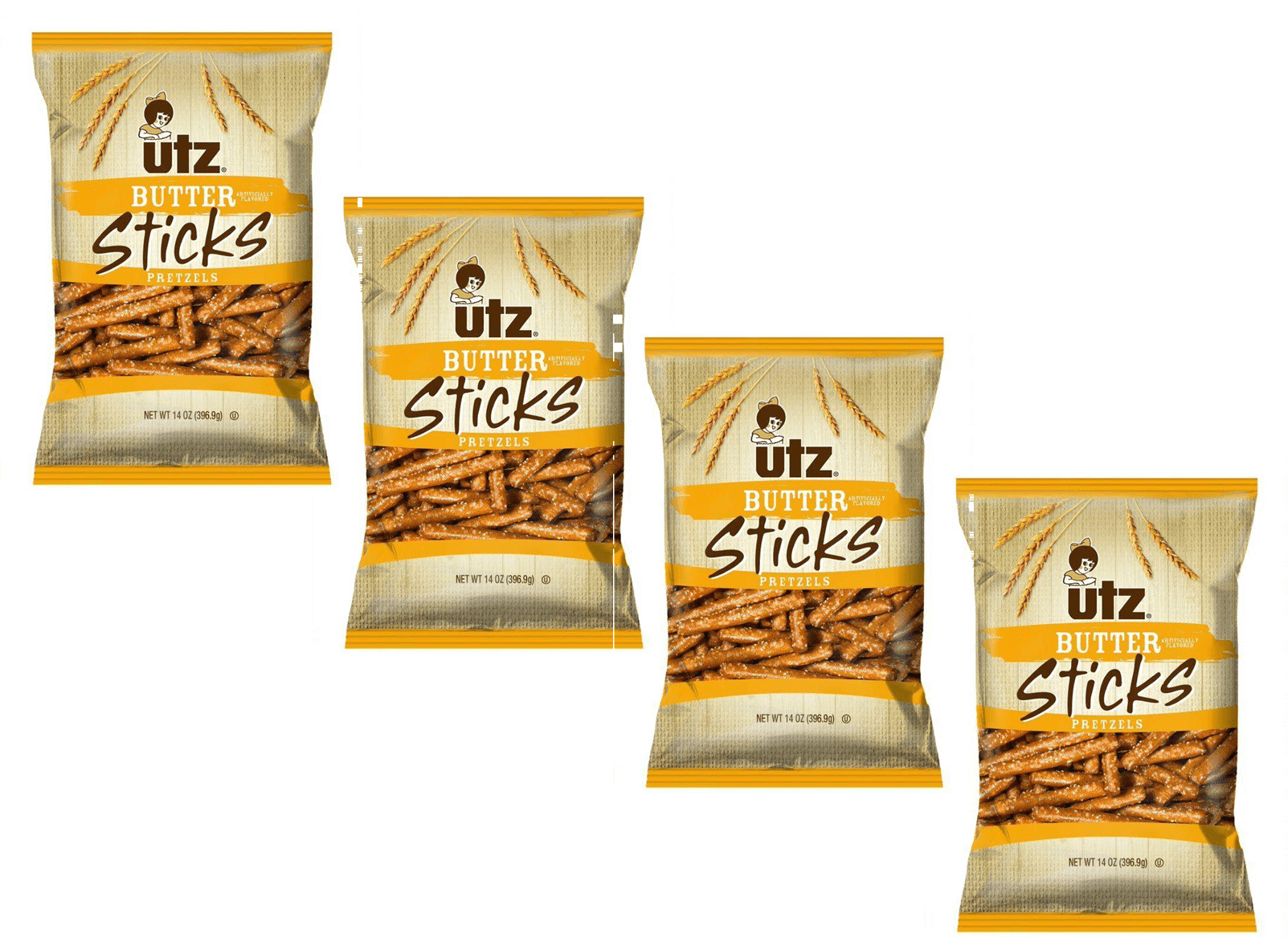 Utz Quality Foods Butter Sticks Pretzels, 4-Pack 14 oz. (396.6g) Bags