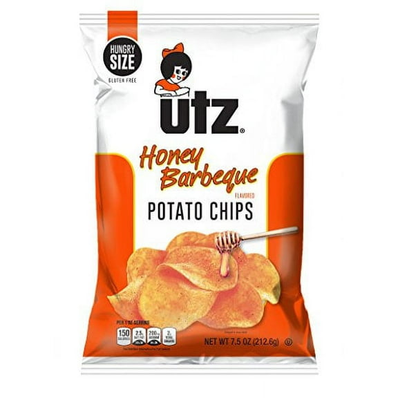 Utz Quality Foods Flavored Potato Chips 7.5 Ounce Hungry Size Bag (Honey Barbeque, 5 Bags)