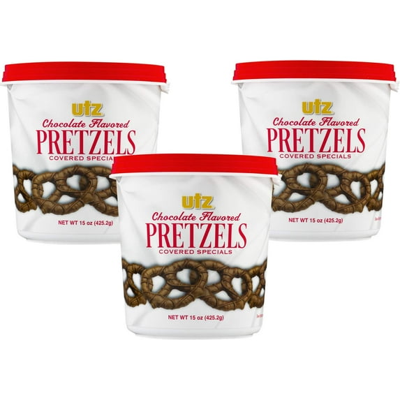Utz Quality Foods Milk Chocolate Flavored Covered Pretzels- 15 oz. Tubs 3-Pack