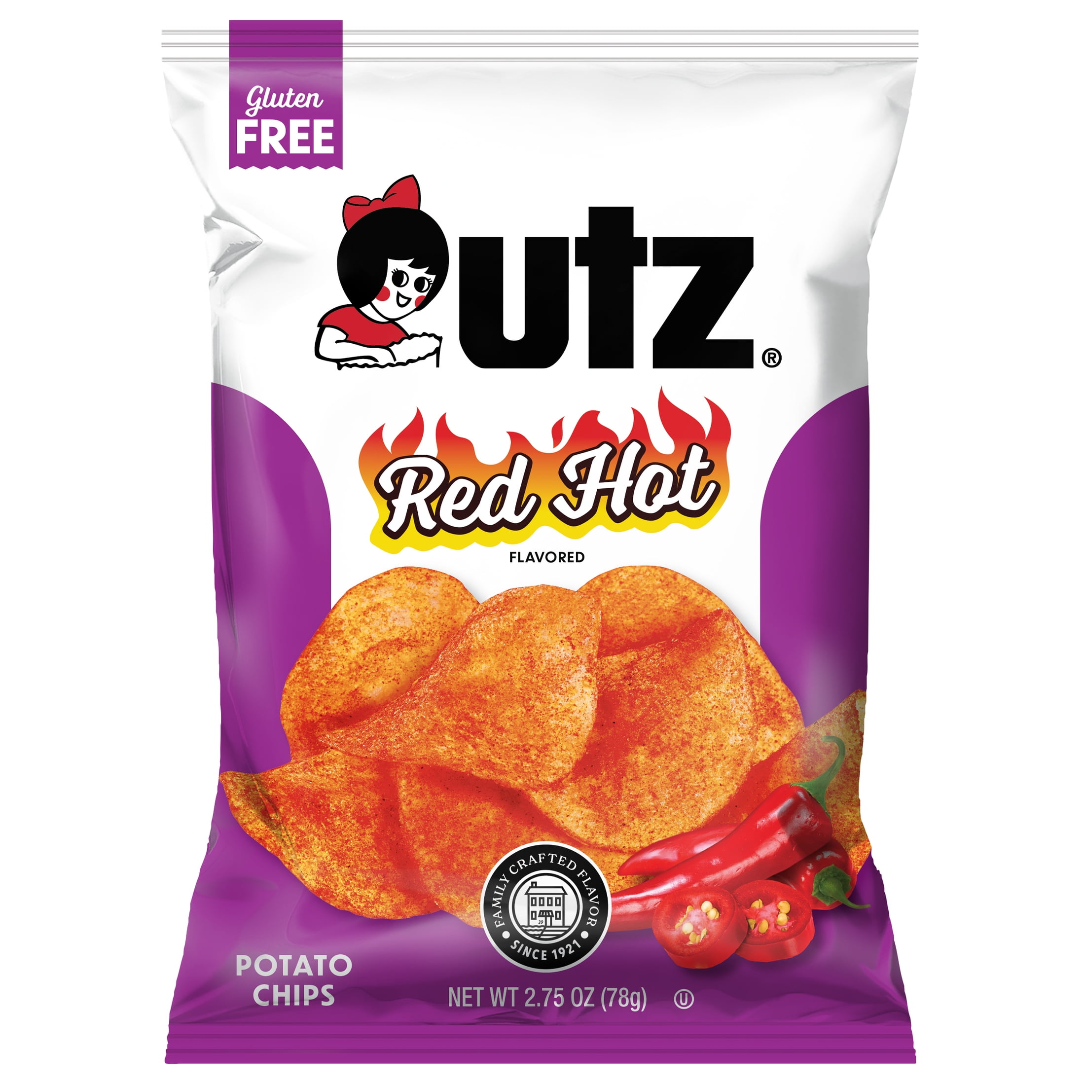 Utz Red Hot Potato Chips, Gluten-Free, 2.75 oz Bag