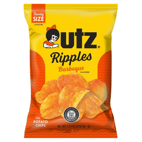 Utz Ripples Barbeque Potato Chips, Gluten-Free, Family Size, 7.75 oz Bag