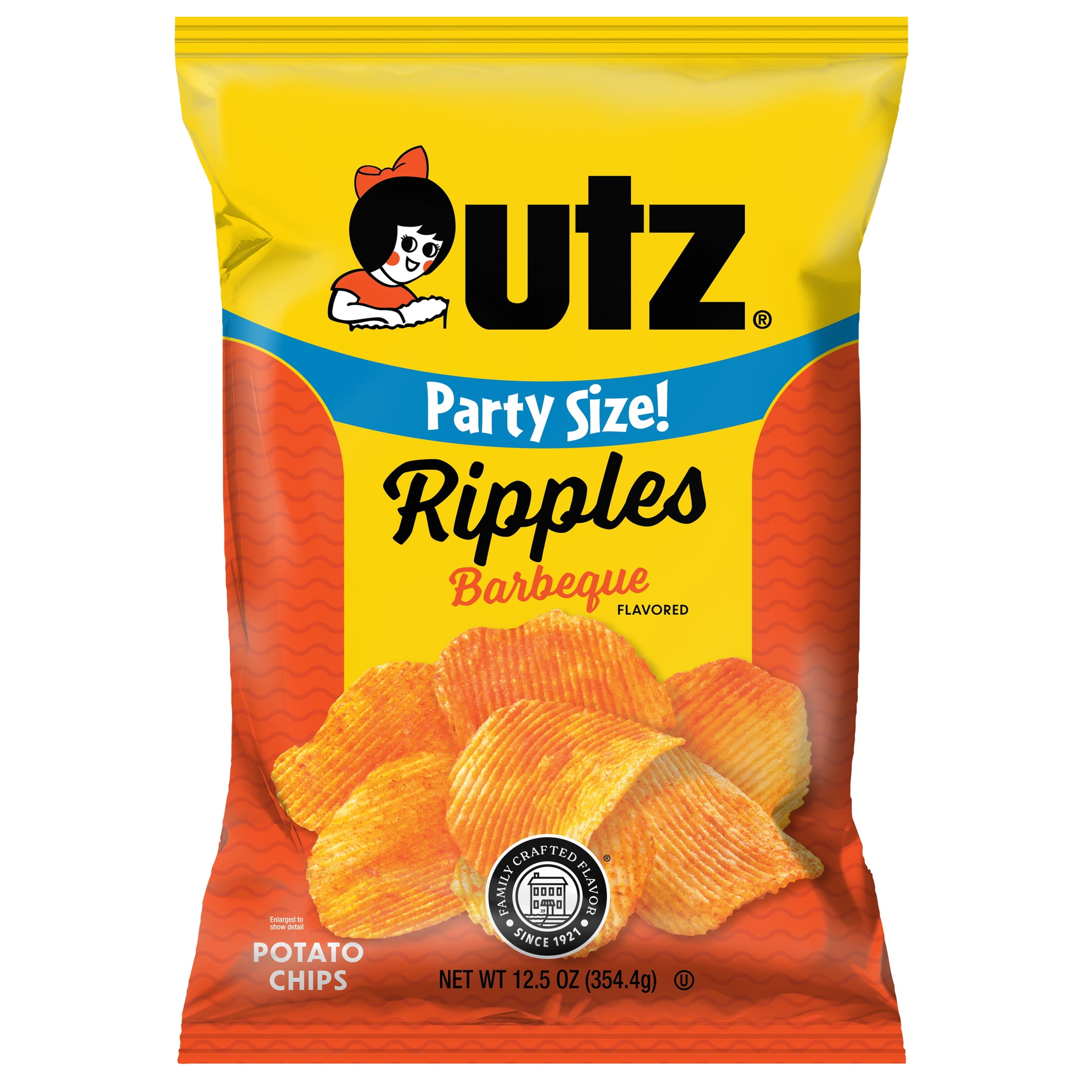 Utz Ripples Barbeque Potato Chips, Gluten-Free, Party Size, 12.5 oz ...